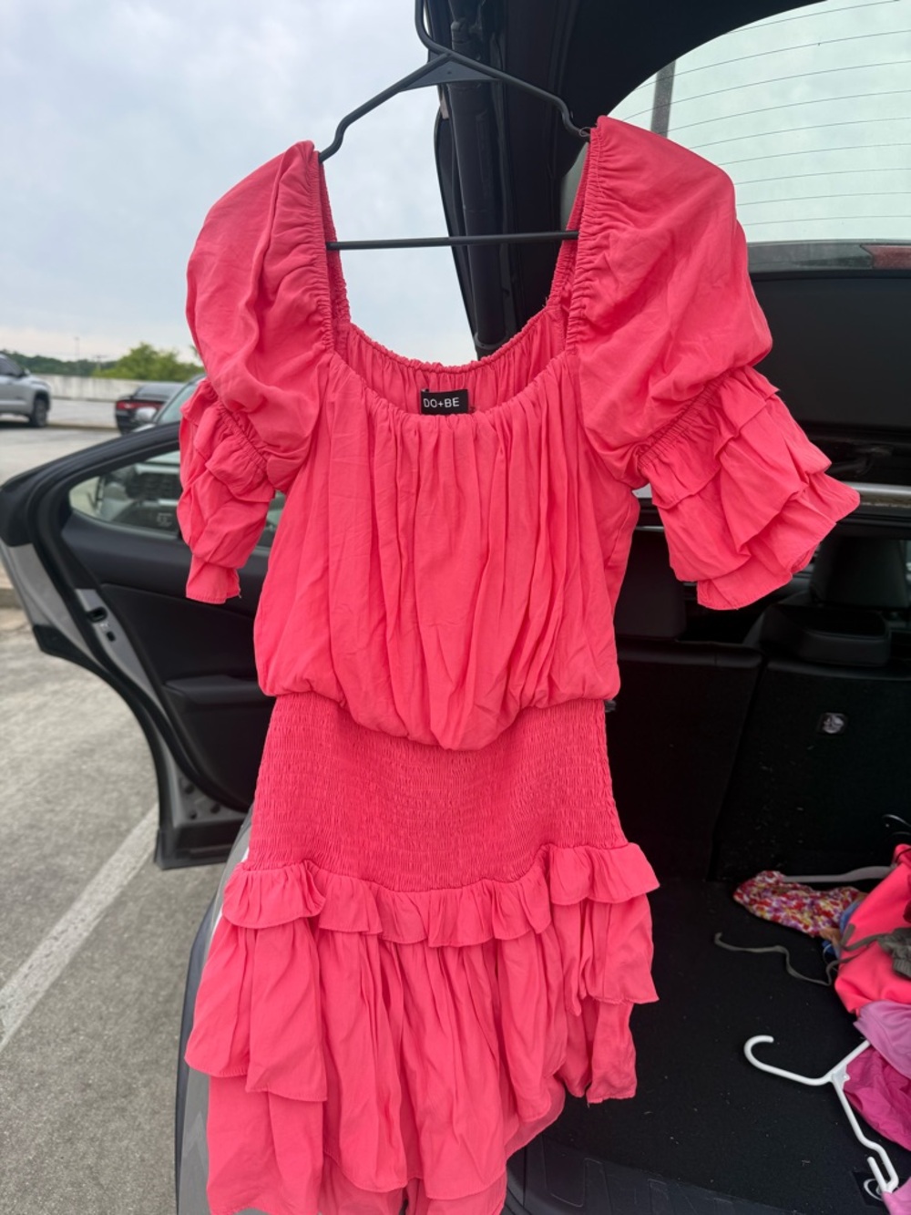DO+BE Hot Pink Ruffle Tiered Puff Sleeve Romper